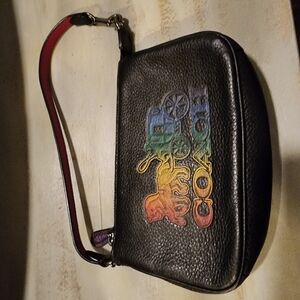 Coach Black Leather Wristlet with Rainbow Logo